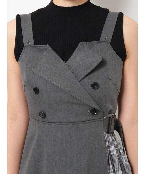 MERCURYDUO(マーキュリーデュオ)の「チェックプリーツドッキング2WAYジャンスカ(ジャンパースカート・レディース・グレー/ブラウン・FREE)」の5枚目の写真