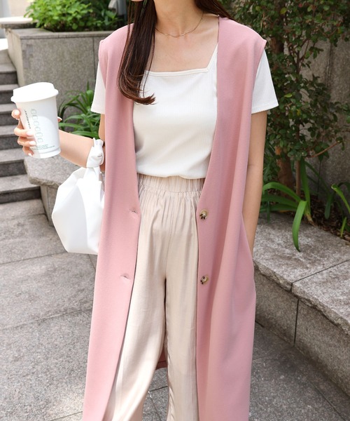 【新品】ANAYI ピンクベージュ ジレ ベスト 美品！ANAYIコットンオックスパッチポケットジレ アナイ ベスト