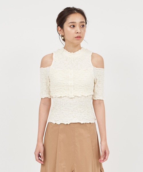 ROYAL PARTY(ロイヤルパーティー)の「ふくれジャガードカットトップス(Tシャツ/カットソー・レディース・ベージュ/オフホワイト/ブルー・FREE)」の4枚目の写真