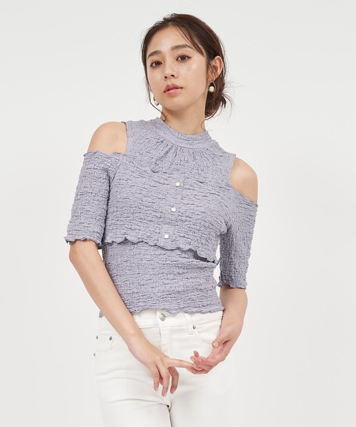 ROYAL PARTY(ロイヤルパーティー)の「ふくれジャガードカットトップス(Tシャツ/カットソー・レディース・ベージュ/オフホワイト/ブルー・FREE)」の15枚目の写真