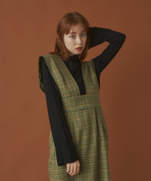 hinari（ヒナリ）の「チェックジャンスカ（ジャンパースカート・レディース・グリーン/ベージュ/ブラック・SMALL/MEDIUM）」の12枚目の写真