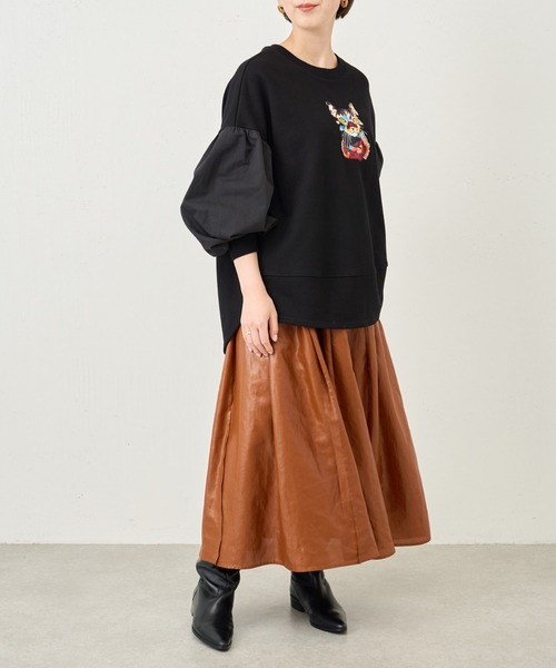 BEARDSLEY（ビアズリー）の「レザーライクタックスカート：低身長・ウエストゴム・高身長にも２サイズ展開・軽量（スカート・レディース・カーキ/キャメル・1/0）」の15枚目の写真