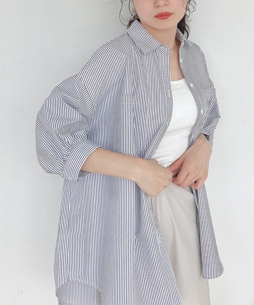 AS KNOW AS plus（アズノゥアズプラス）の「♪Wポケットシンプル5分袖ストライプシャツ（シャツ/ブラウス・レディース・グリーン系その他/ブラック系その他/ブルー系その他・FREE）」の2枚目の写真