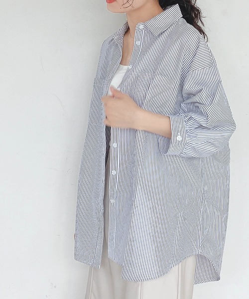 AS KNOW AS plus（アズノゥアズプラス）の「♪Wポケットシンプル5分袖ストライプシャツ（シャツ/ブラウス・レディース・グリーン系その他/ブラック系その他/ブルー系その他・FREE）」の4枚目の写真