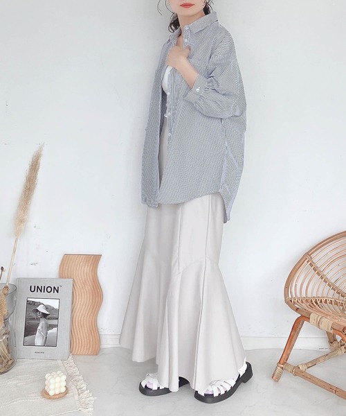 AS KNOW AS plus（アズノゥアズプラス）の「♪Wポケットシンプル5分袖ストライプシャツ（シャツ/ブラウス・レディース・グリーン系その他/ブラック系その他/ブルー系その他・FREE）」の6枚目の写真