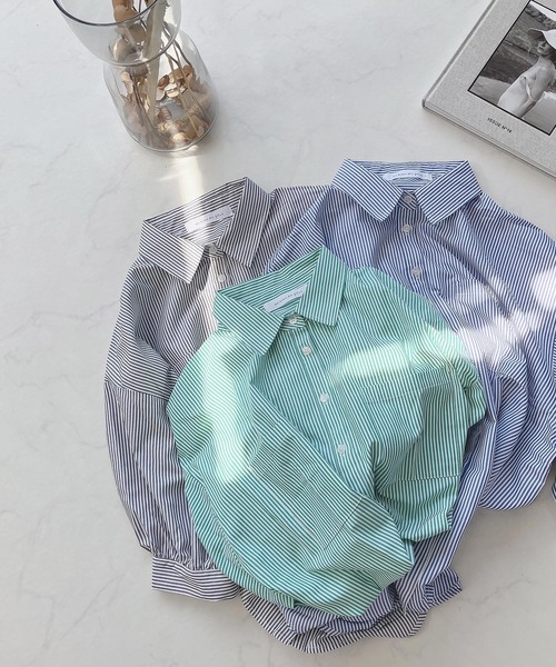 AS KNOW AS plus（アズノゥアズプラス）の「♪Wポケットシンプル5分袖ストライプシャツ（シャツ/ブラウス・レディース・グリーン系その他/ブラック系その他/ブルー系その他・FREE）」の12枚目の写真