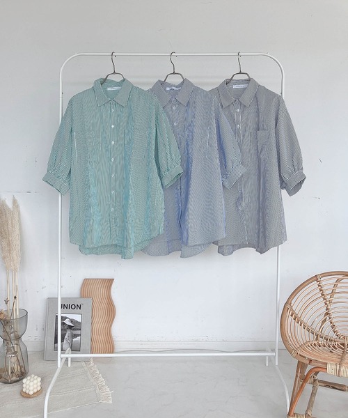 AS KNOW AS plus（アズノゥアズプラス）の「♪Wポケットシンプル5分袖ストライプシャツ（シャツ/ブラウス・レディース・グリーン系その他/ブラック系その他/ブルー系その他・FREE）」の13枚目の写真