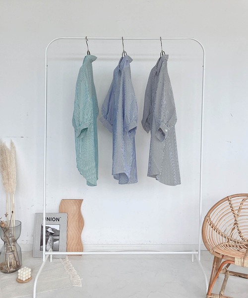 AS KNOW AS plus（アズノゥアズプラス）の「♪Wポケットシンプル5分袖ストライプシャツ（シャツ/ブラウス・レディース・グリーン系その他/ブラック系その他/ブルー系その他・FREE）」の14枚目の写真