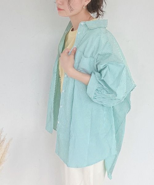 AS KNOW AS plus（アズノゥアズプラス）の「♪Wポケットシンプル5分袖ストライプシャツ（シャツ/ブラウス・レディース・グリーン系その他/ブラック系その他/ブルー系その他・FREE）」の18枚目の写真