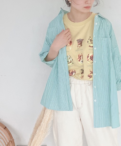 AS KNOW AS plus（アズノゥアズプラス）の「♪Wポケットシンプル5分袖ストライプシャツ（シャツ/ブラウス・レディース・グリーン系その他/ブラック系その他/ブルー系その他・FREE）」の19枚目の写真