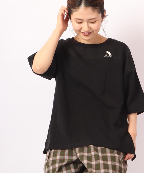 FUNALIVE(ファンアライブ)の「AMERICAN FUDGE 異粗材切替FOX刺繍T(Tシャツ/カットソー・レディース・ブラック/グレー/オフホワイト/カーキ・FREE)」の1枚目の写真