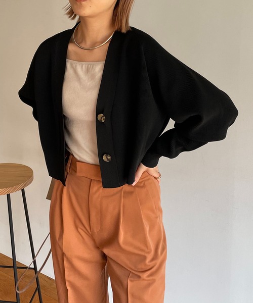 CAPRICIEUX LE'MAGE（カプリシューレマージュ）の「畦クロップカーディガン（カーディガン/ボレロ・レディース・ブラック/オフホワイト/モカ・FREE）」の15枚目の写真