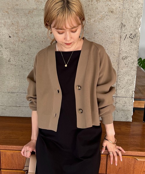 CAPRICIEUX LE'MAGE（カプリシューレマージュ）の「畦クロップカーディガン（カーディガン/ボレロ・レディース・ブラック/オフホワイト/モカ・FREE）」の5枚目の写真