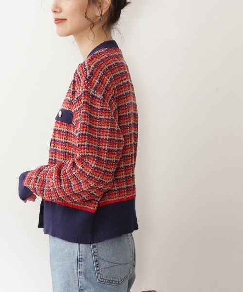 N.（N. Natural Beauty Basic）（エヌエヌナチュラルビューティーベーシック）の「◆ツイードニットカーディガン（カーディガン/ボレロ・レディース・レッド/オフホワイト/グリーン・MEDIUM）」の4枚目の写真