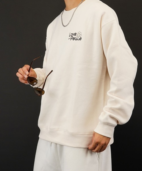 SMILEY FACE(スマイリーフェイス)の「BF2select スマイル バックプリントワイドスウェットクルー裏起毛(スウェット・メンズ・アイボリー/ブラック/グリーン/インディゴブルー・L/LL/M)」の7枚目の写真