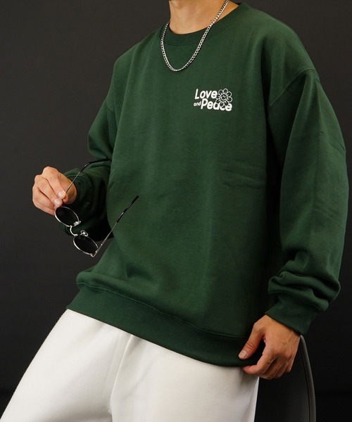SMILEY FACE(スマイリーフェイス)の「BF2select スマイル バックプリントワイドスウェットクルー裏起毛(スウェット・メンズ・アイボリー/ブラック/グリーン/インディゴブルー・L/LL/M)」の17枚目の写真