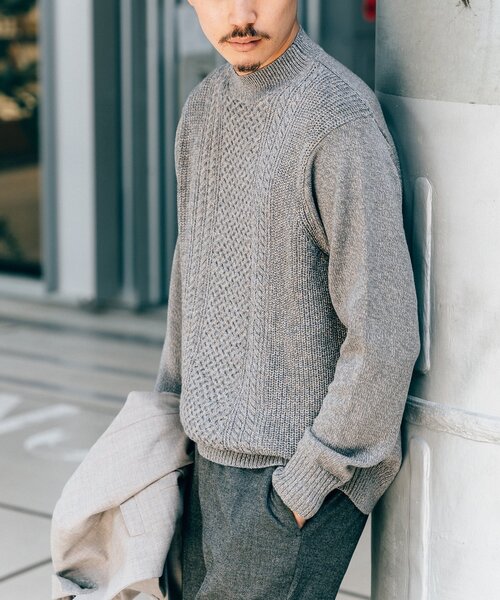 EDIFICE(エディフィス)の「【Biella Yarn / ビエラヤーン】7ゲージ ケーブル モックネックニット(ニット/セーター・メンズ・ブルー/シャーベット/ブラック/グレー/ホワイト/チャコールグレー・SMALL/MEDIUM/LARGE/X-LARGE)」の5枚目の写真