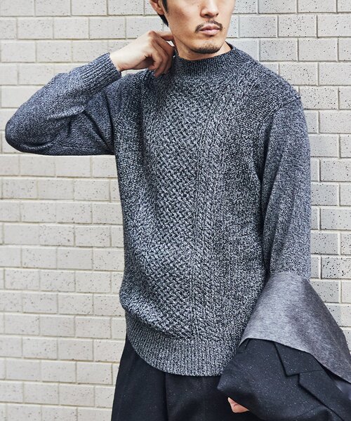 EDIFICE(エディフィス)の「【Biella Yarn / ビエラヤーン】7ゲージ ケーブル モックネックニット(ニット/セーター・メンズ・ブルー/シャーベット/ブラック/グレー/ホワイト/チャコールグレー・SMALL/MEDIUM/LARGE/X-LARGE)」の4枚目の写真