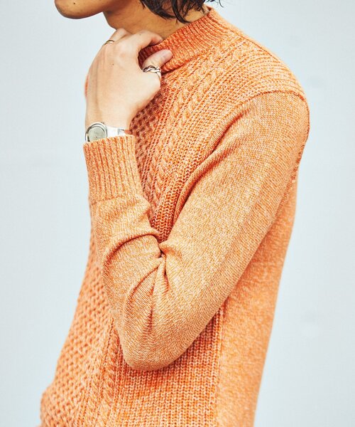 EDIFICE(エディフィス)の「【Biella Yarn / ビエラヤーン】7ゲージ ケーブル モックネックニット(ニット/セーター・メンズ・ブルー/シャーベット/ブラック/グレー/ホワイト/チャコールグレー・SMALL/MEDIUM/LARGE/X-LARGE)」の6枚目の写真