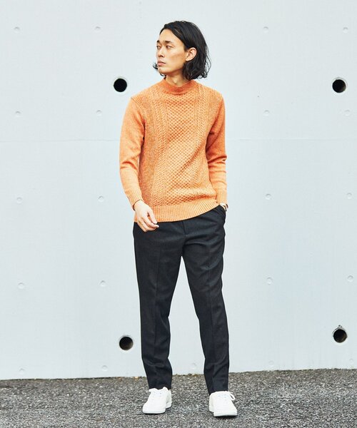 EDIFICE(エディフィス)の「【Biella Yarn / ビエラヤーン】7ゲージ ケーブル モックネックニット(ニット/セーター・メンズ・ブルー/シャーベット/ブラック/グレー/ホワイト/チャコールグレー・SMALL/MEDIUM/LARGE/X-LARGE)」の16枚目の写真