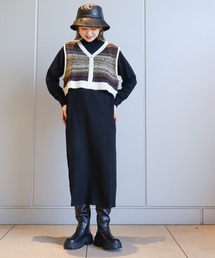 AMERICAN HOLIC | SET ジャガードニットベスト+ワンピース(ワンピース)