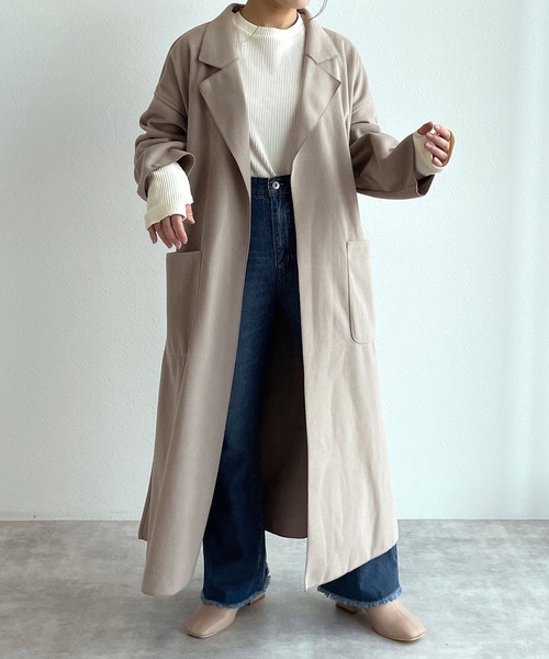 w closet（ダブルクローゼット）の「ベルト付ダブルフェイスロングコート（チェスターコート・レディース・グレイッシュベージュ/アイボリー/ブラウン・FREE）」の21枚目の写真