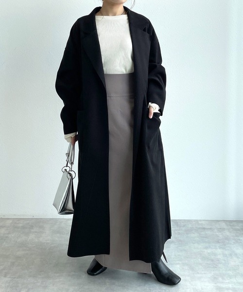 w closet（ダブルクローゼット）の「ベルト付ダブルフェイスロングコート（チェスターコート・レディース・グレイッシュベージュ/アイボリー/ブラウン・FREE）」の5枚目の写真