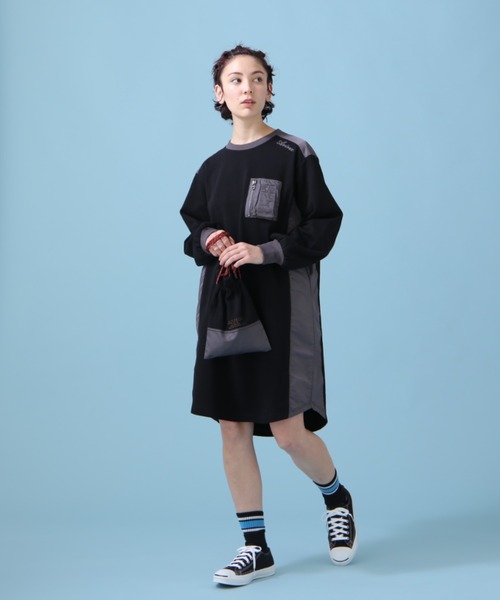 AVIREX（アヴィレックス）の「《WEB&DEPOT限定》SWEAT DRAWSTRING BAG/ スウェットドローストリング巾着バッグ（ショルダーバッグ・レディース・グレー/ブラック・FREE）」の8枚目の写真