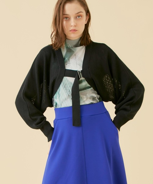 CITY TOKYO（シティトウキョウ）の「【手洗い可能】ベルテッドニットメッシュボレロカーディガン（カーディガン/ボレロ・レディース・ラベンダー/ブルー/カーキ/ブラック・FREE）」の6枚目の写真