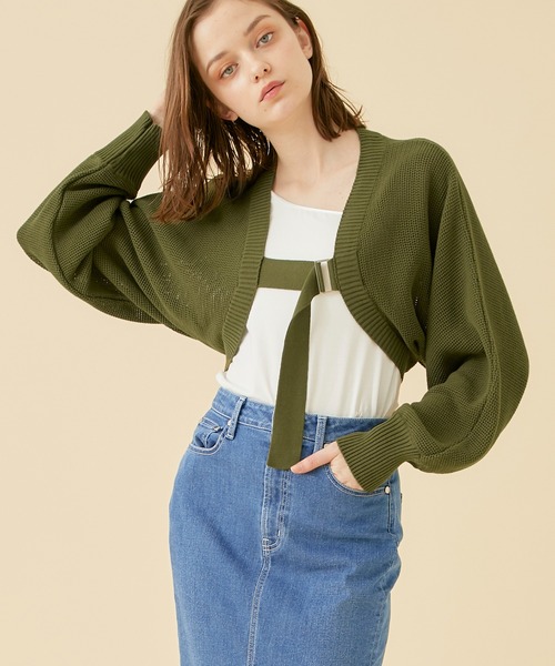 CITY TOKYO（シティトウキョウ）の「【手洗い可能】ベルテッドニットメッシュボレロカーディガン（カーディガン/ボレロ・レディース・ラベンダー/ブルー/カーキ/ブラック・FREE）」の15枚目の写真