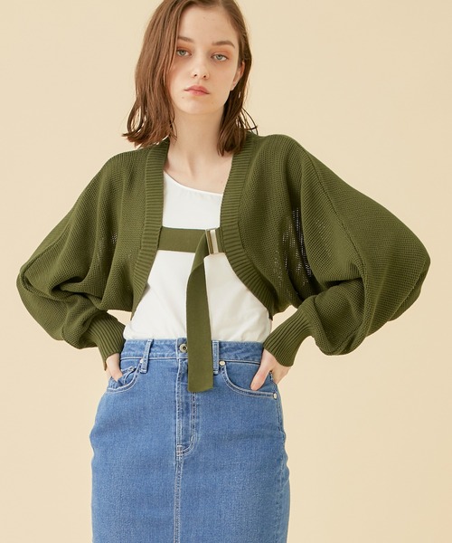 CITY TOKYO（シティトウキョウ）の「【手洗い可能】ベルテッドニットメッシュボレロカーディガン（カーディガン/ボレロ・レディース・ラベンダー/ブルー/カーキ/ブラック・FREE）」の16枚目の写真