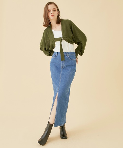 CITY TOKYO（シティトウキョウ）の「【手洗い可能】ベルテッドニットメッシュボレロカーディガン（カーディガン/ボレロ・レディース・ラベンダー/ブルー/カーキ/ブラック・FREE）」の17枚目の写真