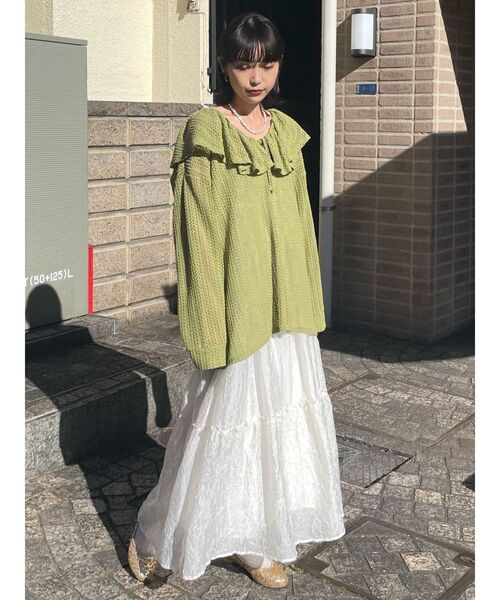 merry jenny（メリージェニー）の「メッシュニットソーリラクシーチュニック（Tシャツ/カットソー・レディース・オフホワイト/アイボリー/グリーン系その他・FREE）」の6枚目の写真