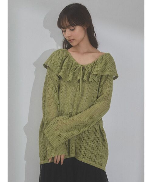 merry jenny（メリージェニー）の「メッシュニットソーリラクシーチュニック（Tシャツ/カットソー・レディース・オフホワイト/アイボリー/グリーン系その他・FREE）」の13枚目の写真