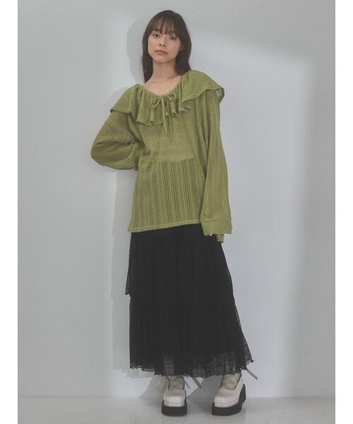 merry jenny（メリージェニー）の「メッシュニットソーリラクシーチュニック（Tシャツ/カットソー・レディース・オフホワイト/アイボリー/グリーン系その他・FREE）」の16枚目の写真