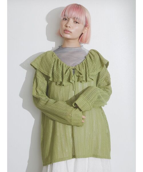 merry jenny（メリージェニー）の「メッシュニットソーリラクシーチュニック（Tシャツ/カットソー・レディース・オフホワイト/アイボリー/グリーン系その他・FREE）」の19枚目の写真