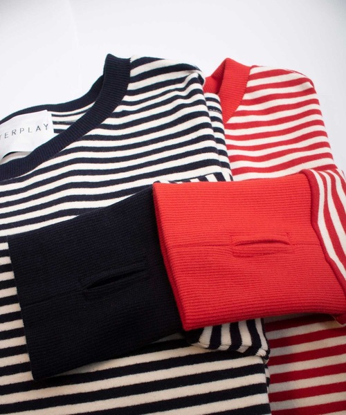 INTERPLAY（インタープレイ）の「【INTERPLAY x AYA】フィンガーホール オーセンティック ボーダー 長袖Teeシャツ（Tシャツ/カットソー・レディース・ネイビー/レッド・FREE）」の11枚目の写真