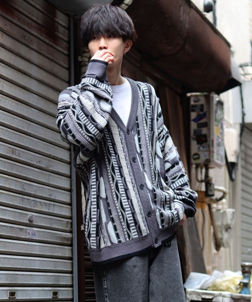 SITRY（シトリー）の「Balloon Sleeve Big silhouette 3D Knit Cardigan/バルーンスリーブ ビッグシルエット 3D  ニット カーディガン/カーデ（カーディガン/ボレロ・メンズ・ベージュ/グレイッシュベージュ/サックスブルー/ブラック/グレー・M/L）」の20枚目の写真