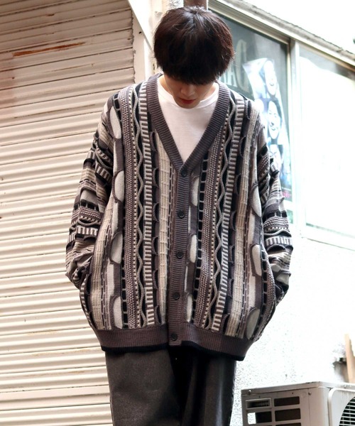 SITRY（シトリー）の「Balloon Sleeve Big silhouette 3D Knit Cardigan/バルーンスリーブ ビッグシルエット 3D  ニット カーディガン/カーデ（カーディガン/ボレロ・メンズ・ベージュ/グレイッシュベージュ/サックスブルー/ブラック/グレー・M/L）」の18枚目の写真
