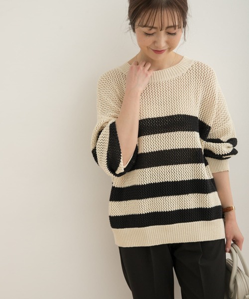 URBAN RESEARCH DOORS（アーバンリサーチドアーズ）の「メッシュボーダーKNIT（ニット/セーター・レディース・ホワイト系その他・MEDIUM）」の13枚目の写真