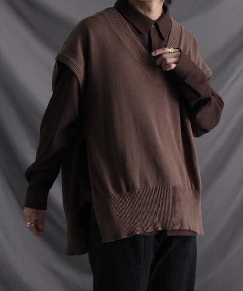 welise（ウェライズ）の「【welise/ウェライズ】フェードカラー EXコットン オープン1Bサイドスリット Vネックニットベスト（ベスト・メンズ・グレー系その他/スミクロ/グレイッシュベージュ/コーラル/ブラウン・M/L）」の4枚目の写真