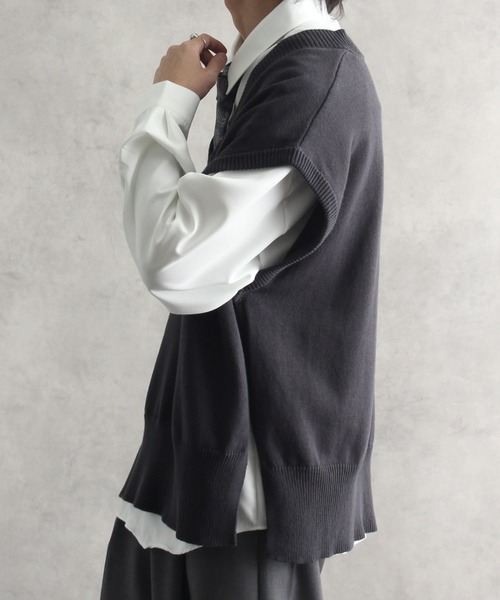 welise（ウェライズ）の「【welise/ウェライズ】フェードカラー EXコットン オープン1Bサイドスリット Vネックニットベスト（ベスト・メンズ・グレー系その他/スミクロ/グレイッシュベージュ/コーラル/ブラウン・M/L）」の12枚目の写真