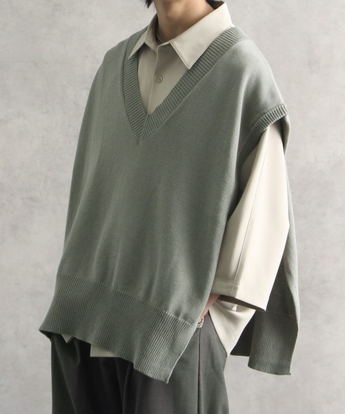 welise（ウェライズ）の「【welise/ウェライズ】フェードカラー EXコットン オープン1Bサイドスリット Vネックニットベスト（ベスト・メンズ・グレー系その他/スミクロ/グレイッシュベージュ/コーラル/ブラウン・M/L）」の15枚目の写真