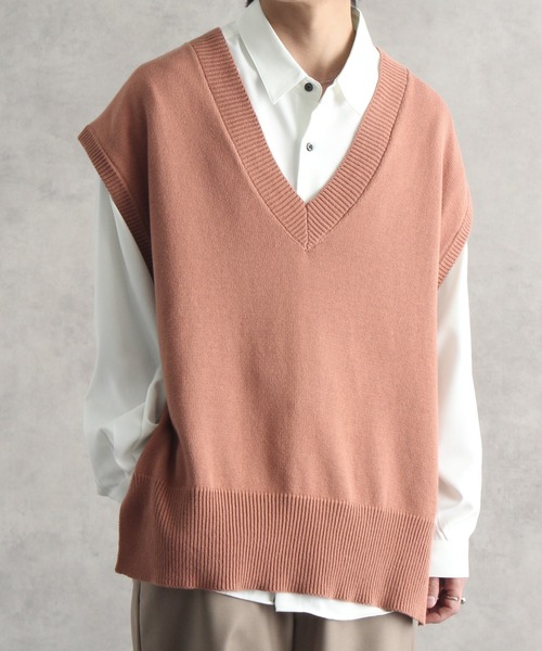 welise（ウェライズ）の「【welise/ウェライズ】フェードカラー EXコットン オープン1Bサイドスリット Vネックニットベスト（ベスト・メンズ・グレー系その他/スミクロ/グレイッシュベージュ/コーラル/ブラウン・M/L）」の9枚目の写真