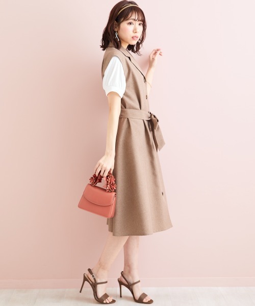 marun(マルン)の「<大きいサイズ> ウエストリボン付ジレワンピース marun(ワンピース・レディース・モカ/ブラック・L/LL/3L/4L/5L)」の8枚目の写真