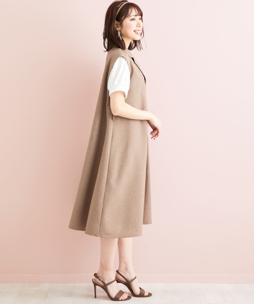 marun(マルン)の「<大きいサイズ> ウエストリボン付ジレワンピース marun(ワンピース・レディース・モカ/ブラック・L/LL/3L/4L/5L)」の3枚目の写真