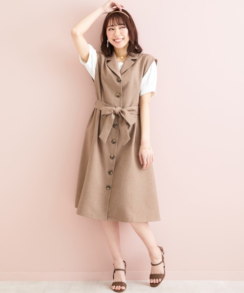 marun(マルン)の「<大きいサイズ> ウエストリボン付ジレワンピース marun(ワンピース・レディース・モカ/ブラック・L/LL/3L/4L/5L)」の11枚目の写真