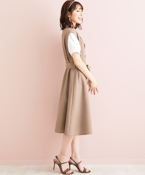 marun(マルン)の「<大きいサイズ> ウエストリボン付ジレワンピース marun(ワンピース・レディース・モカ/ブラック・L/LL/3L/4L/5L)」の22枚目の写真