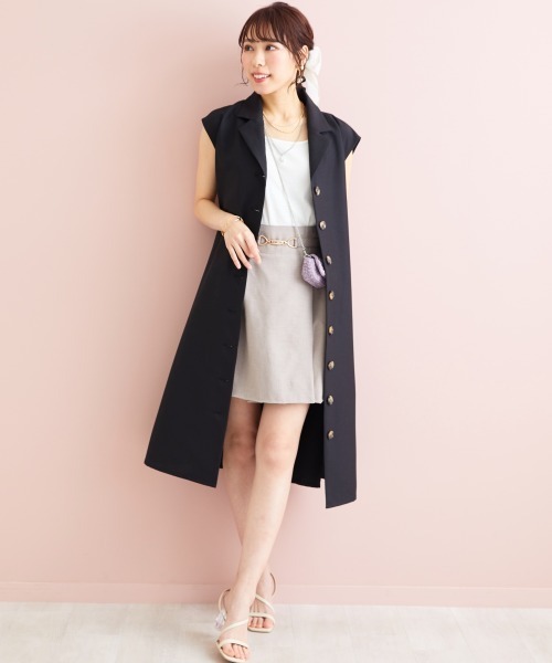 marun(マルン)の「<大きいサイズ> ウエストリボン付ジレワンピース marun(ワンピース・レディース・モカ/ブラック・L/LL/3L/4L/5L)」の4枚目の写真