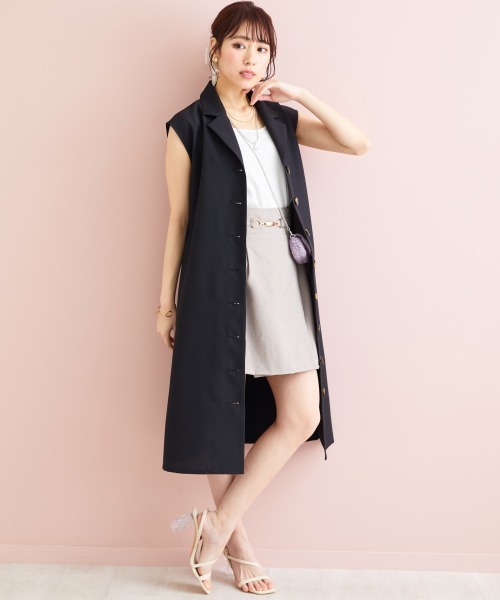 marun(マルン)の「<大きいサイズ> ウエストリボン付ジレワンピース marun(ワンピース・レディース・モカ/ブラック・L/LL/3L/4L/5L)」の9枚目の写真